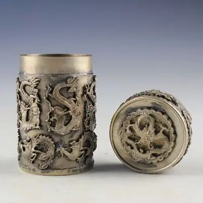 Шкатулка из тибетского серебра с изображением дракона и феникса | Дом сад