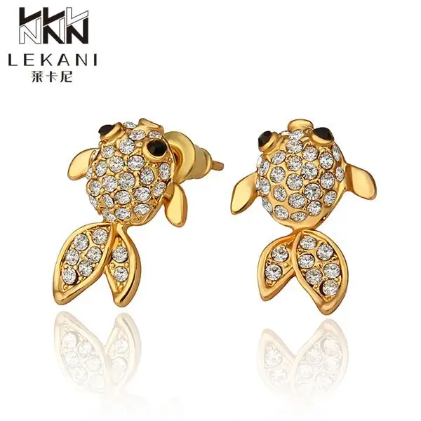 Women Fashion tin alloy Jewelry 18K Gold Plated Earrings goldfish pattern rhinestone texture trendy earrings E804 E805 E806 | Украшения и