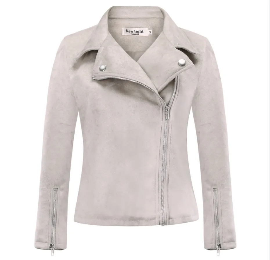 Женская замшевая куртка из искусственной кожи с отложным воротником на молнии