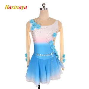 Платье для фигурного катания на коньках, индивидуальное соревнование, искусственное дерево для девушек, женщин, детей, градиентный цвет, цветок для представлений