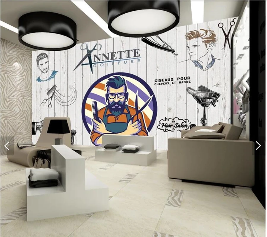 3d деревянные обои на заказ элементы для салона красоты Фреска парикмахерской