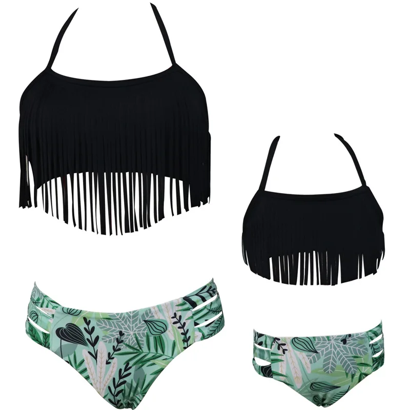 Летние костюмы бикини с кисточками одежда для мамы и дочки Семейные плавания