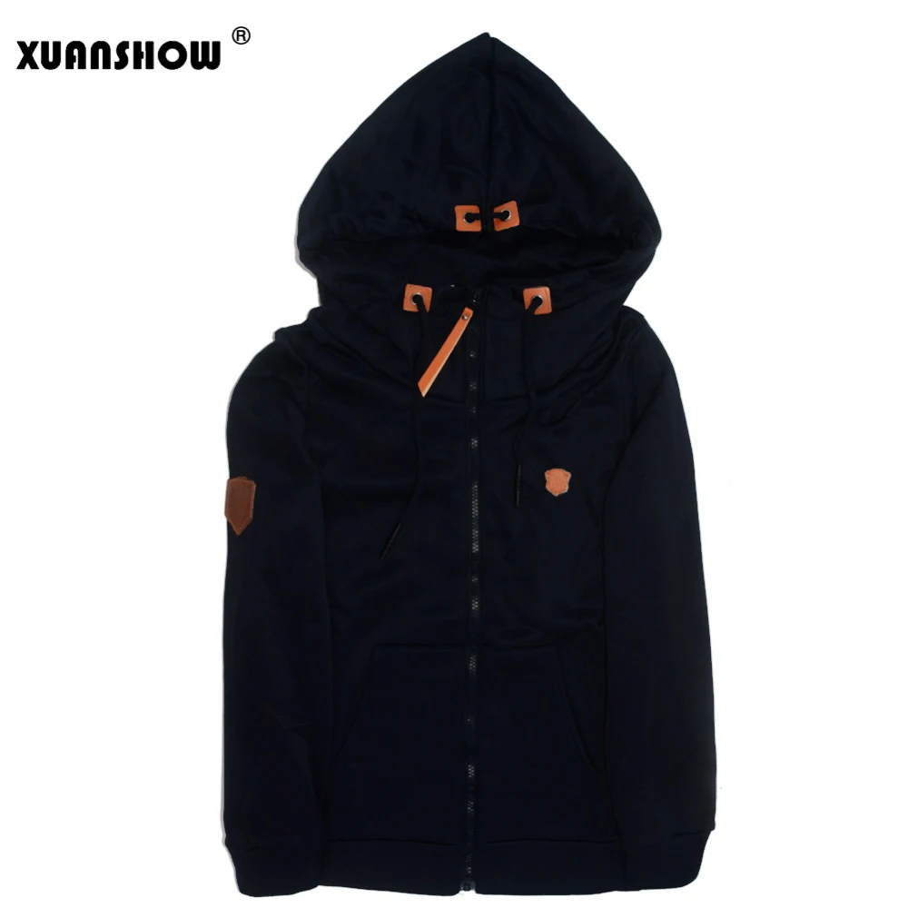 Black XUANSHOW, женская мода, новинка, куртка с капюшоном, на молнии, воротник, на молнии, толстовки, с длинным рукавом, пуловер, спортивные костюмы, толстовки размера плюс S-5XL - Цвет: Black