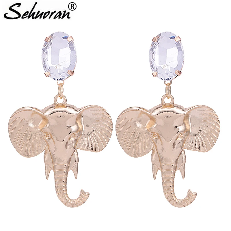 

Sehuoran Zinc Alloy Earrings Elephant Head Drop Earrings For Woman Animal Pendients Oorbellen Aretes BrincosFashion Jewerly