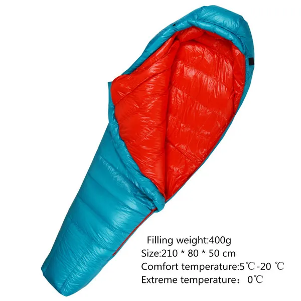 blue red 400g Winter Sleeping Bag Duck Down Filled 400g 600g 800g 1000g Ultralight Tent Sleeping Bag For Outdoor Camping Kiking Backpacking - Цвет: blue red 400g