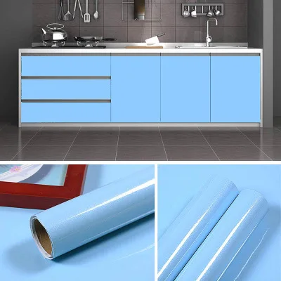 Blue Водостойкие самоклеющиеся виниловые обои в рулоне для кухонной мебели, настольная стенка холодильника, современный домашний декоративный - Цвет: Blue