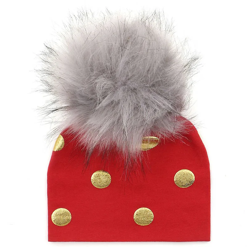Red 2 GZHilovingL Brand Newborn Kids Baby Boys Girls Warm Winter Spotted Cotton Beanie Fur Pom Pom Bobble Hat Cap Winter Warm Hat - Цвет: Red 2