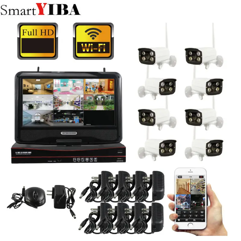 SmartYIBA 8CH Wireless IP Camera Wi-fi NVR Kit 960P HD Outdoor IR Night Vision Security Network WIFI CCTV System P2P Plug | Безопасность