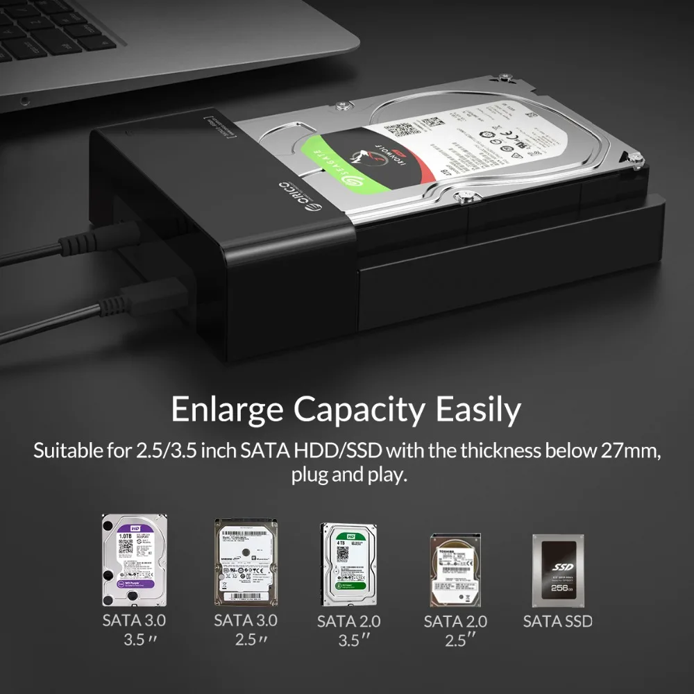 ORICO 2,5/3,5 дюймов док-станцию жёсткого диска 10 Гбит/с SATA USB 3,1 Gen2 Тип C корпус для жесткого диска 12V Мощность адаптер Поддержка 12 ТБ Max