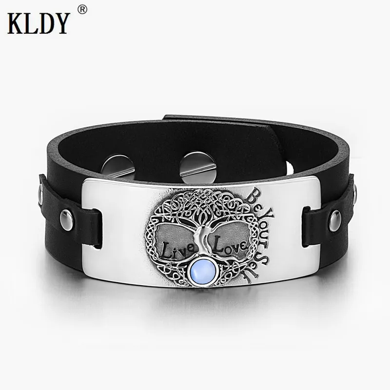 KLDY пара кожаных браслетов мужские браслеты из нержавеющей стали кошечки Древо