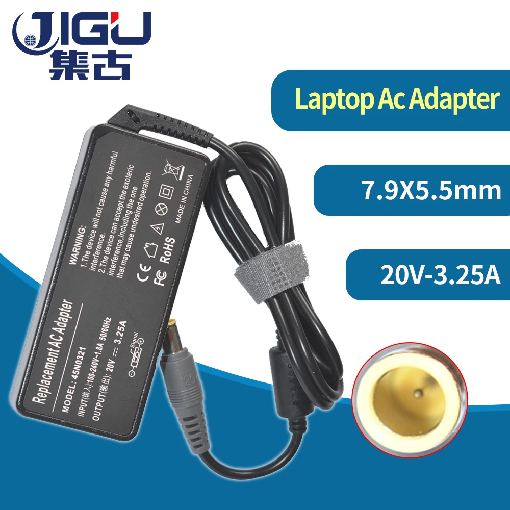 

JIGU Replacement For IBM For Lenovo 20V 3.25A 7.9*5.5MM 65W G560 Z470 Laptop AC Charger Power Adapter Input 100-240V
