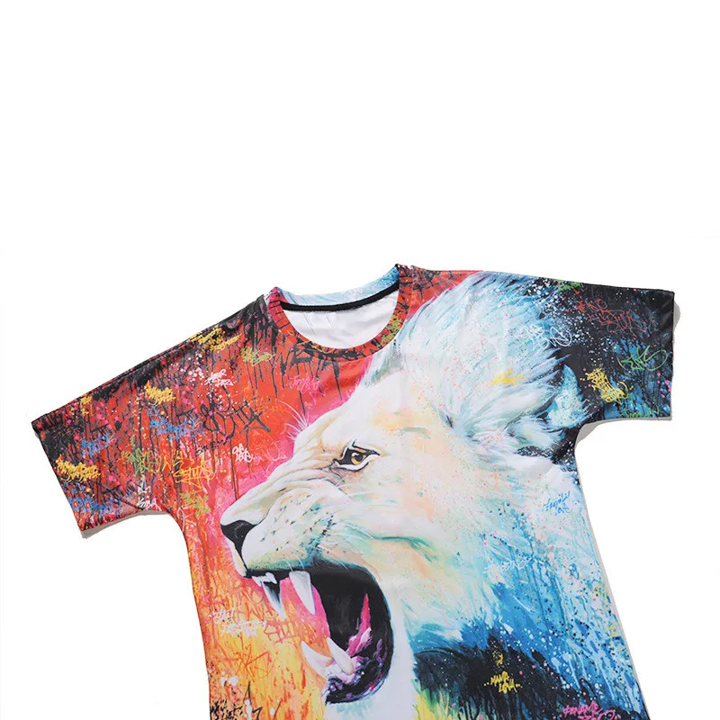Мужские футболки с 3d изображением головы льва облегающие мужские коротким