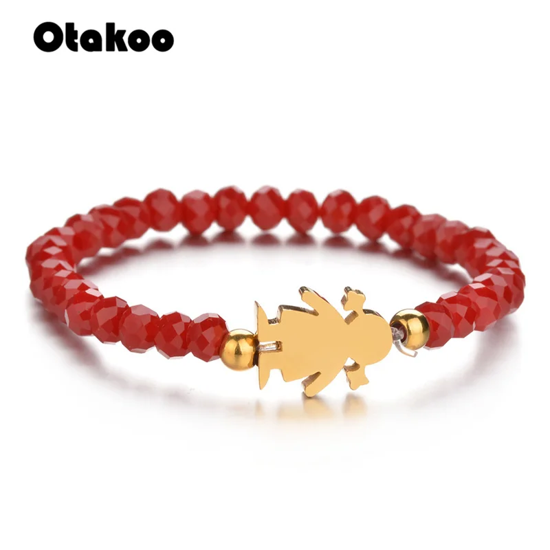 Otakoo женский браслет красный зеленый браслет с черным камнем из нержавеющей стали для маленьких мальчиков и девочек браслет из бисера очаровательные ювелирные изделия