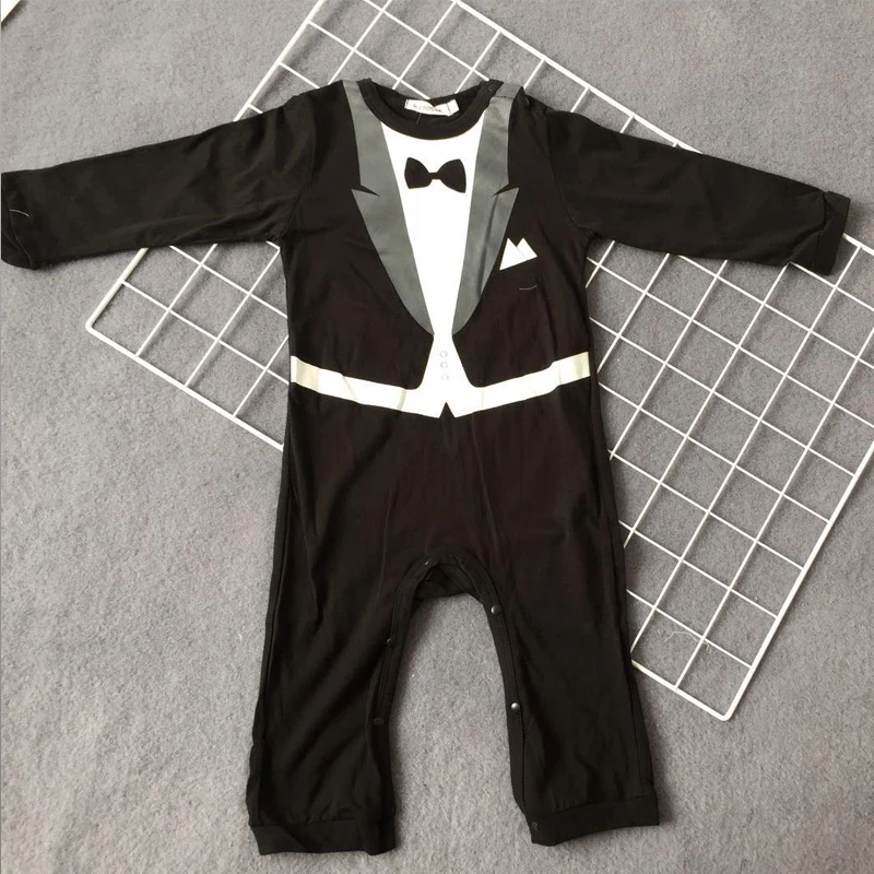 Lemonmiyu Baby Rompers Solid Tie Cotton O-Neck Tops Long Sleeve For Gentleman Children Covered Button Cartoon Pants 2018 |