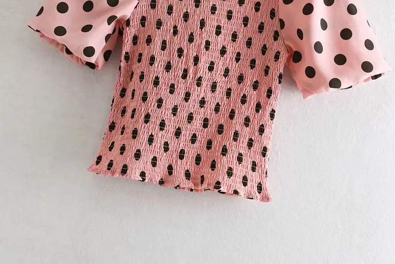 2019 красивые женские квадратным воротником в горошек с принтом эластичная блузка