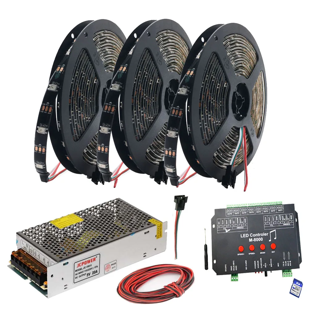 WS2812B WS2812 RGB светодиодный светильник лента M-8000 программируемая 8096 пикселей Музыка RGB Led контроллер DC5V Led Трансформатор комплект