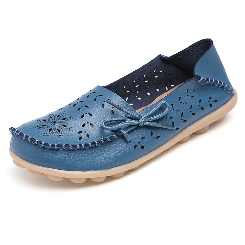 Light blue Женские туфли из мягкой натуральной кожи на плоской подошве; женские лоферы без шнуровки; женские мокасины для вождения; дышащие летние женские кожаные туфли на плоской подошве - Цвет: Light blue