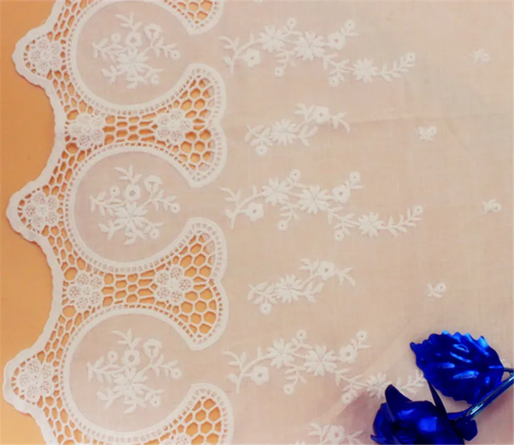 Natural-White 100%Cotton Hollow Embroidered Lace Fabric Swiss Cotton Handmade DIY Sewing Trims Accessories Width 37cm 3Yards/lot | Дом и сад