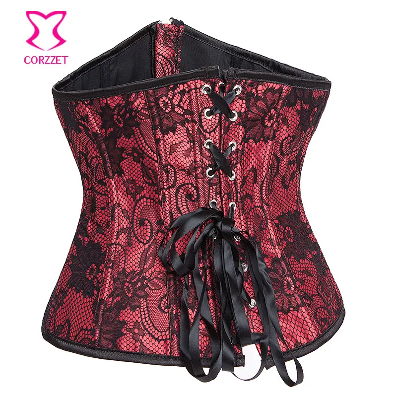 Красный и черный цветочный кружевной топ бюстье готический корсетный корсетт