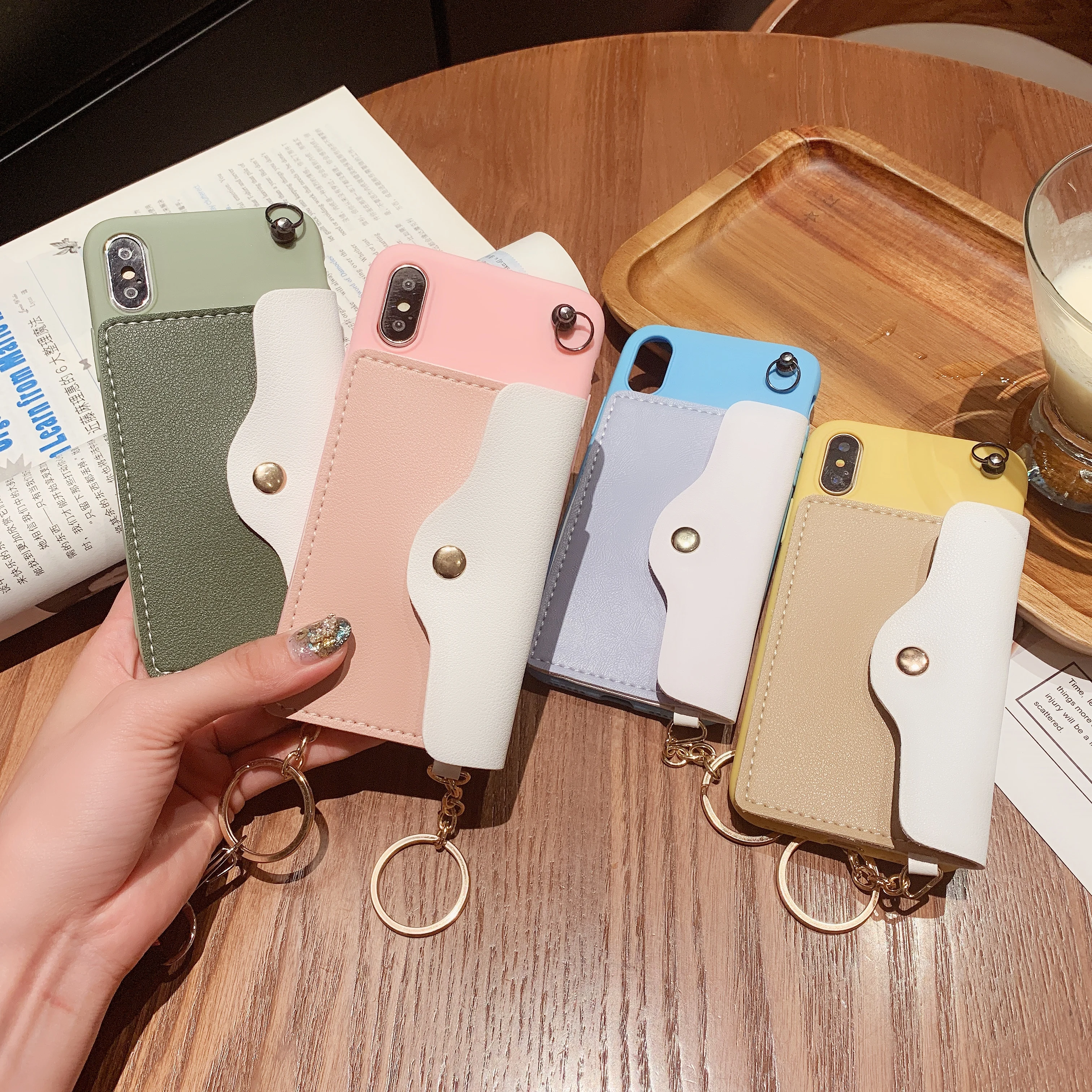 Карамельный цвет с карманом для карт чехол iPhone X XS Max XR кошелек iphone 8 7 6 S Plus Мягкий