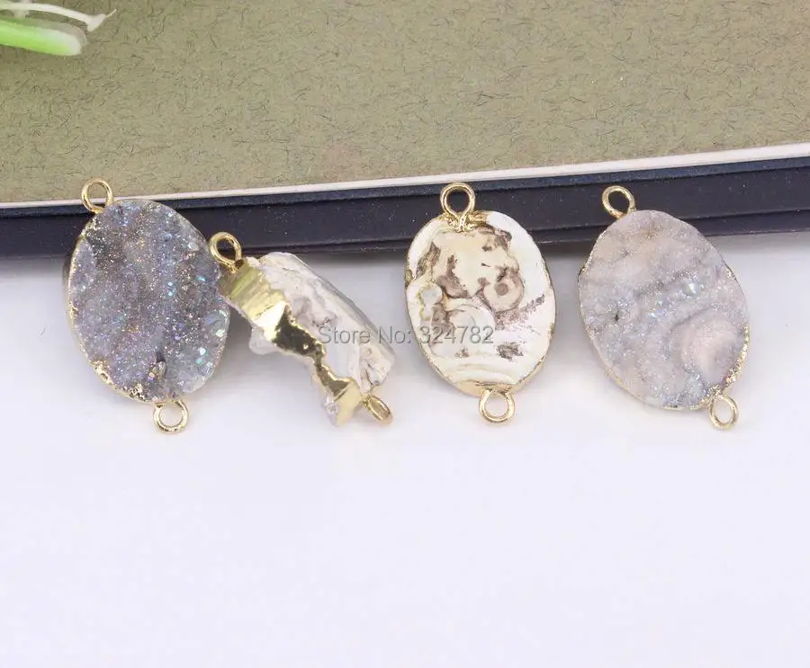 5pcs Natural Quartz Stone Connector Beads Oval Drusy Crystal Gem stone For Jewelry Making | Украшения и аксессуары
