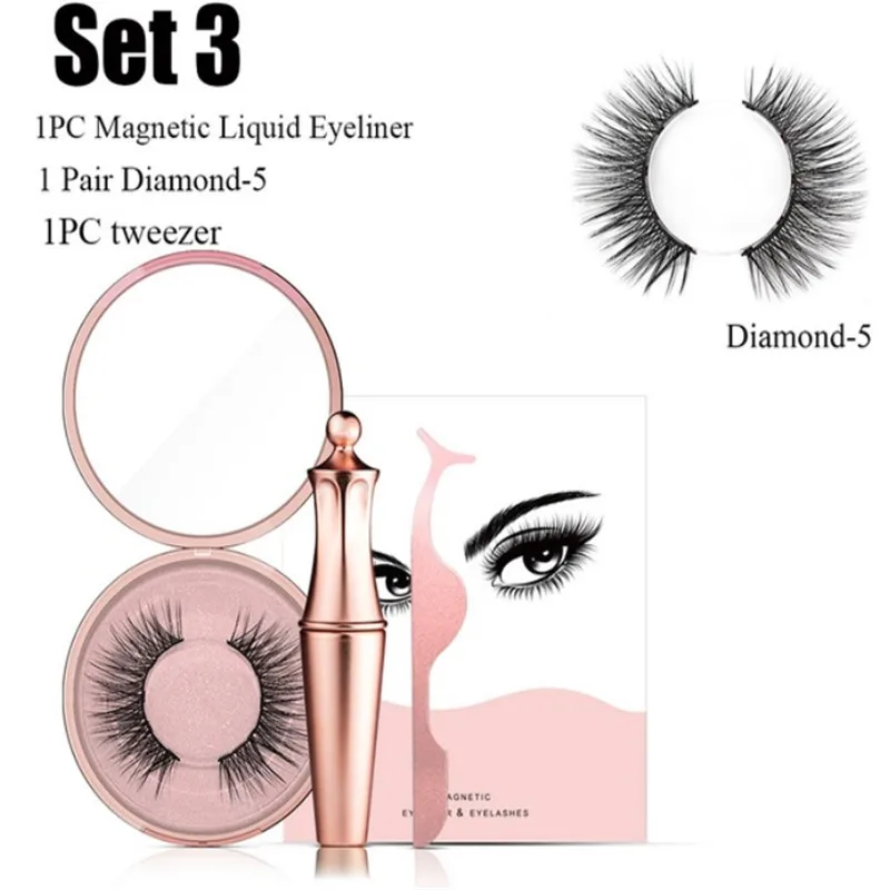 Diamond-5 Set3 Новинка, магнитные ресницы и магнитная подводка для глаз, пинцет, набор, ручная работа, 3D накладные ресницы, ресницы, Водостойкая Подводка для глаз - Цвет: Diamond-5 Set3