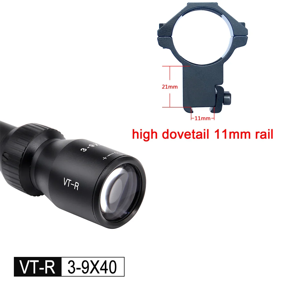 high dovetail 11mm Оптика обнаружения VT-R 3-9X40 Mil точка сетка оптические прицелы охотничья Оптика прицел Airgun оптический прицел с свободный прицел Крепление - Цвет: high dovetail 11mm