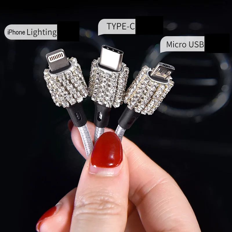 3 в 1 USB-кабель для зарядки и передачи данных с кристаллами
