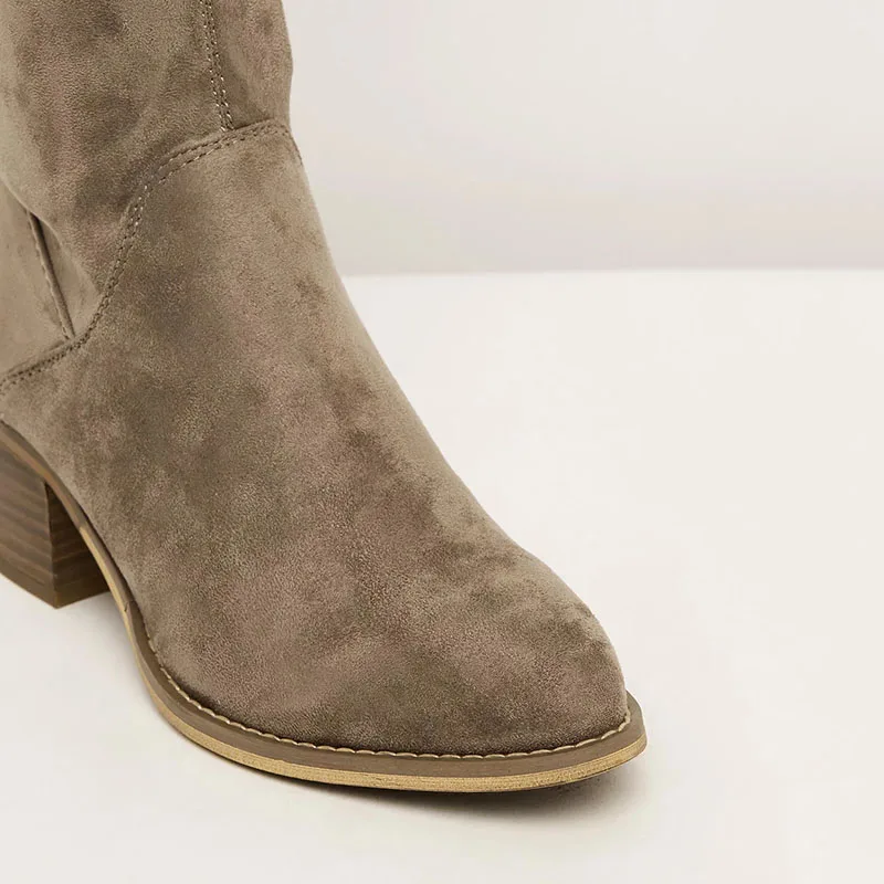 Flock Women Shoes Adult ladies Boots Over-the-knee Slip-on Med Square heels Zipper Winter Solid Leisure Nancyjayjii Elegant 2019 | Обувь
