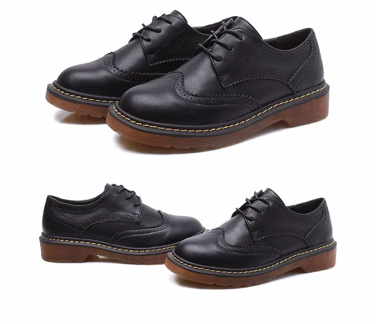 Zapatos mujer; женская обувь на плоской подошве размера плюс; Качественная кожаная обувь с перфорацией типа «броги»; женские оксфорды на шнуровке; обувь в стиле Дерби на толстой резиновой подошве; размеры 34-43