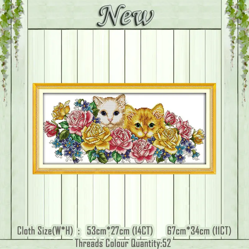 Two cats in flowers Черный и белый Кот влюбленные котята живопись Счетный напечатан на холсте DMC 14CT 11CT вышивка крестиком наборы для вышивания - Цвет: Two cats in flowers