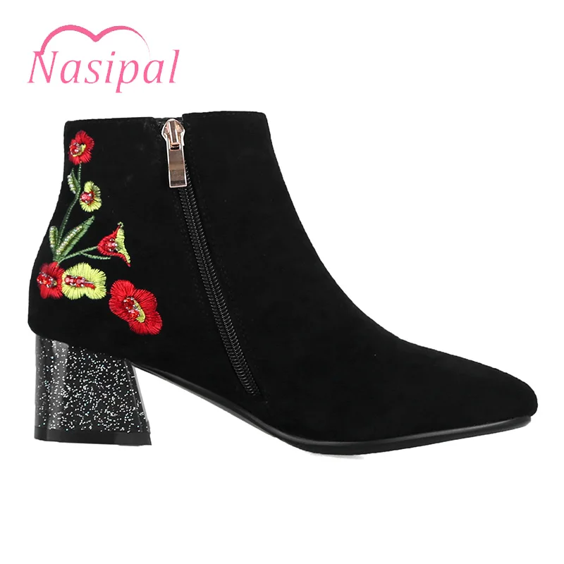 Nasipal зимняя модная женская обувь с вышивкой на не сужающихся книзу высоких