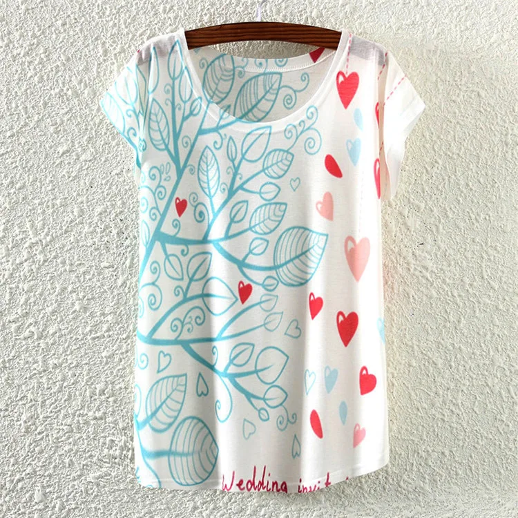 Birds &amp Heart pattern women's tshirt 2015 fashion design blusas femininas wholesale women tops girls tees discount sale | Женская