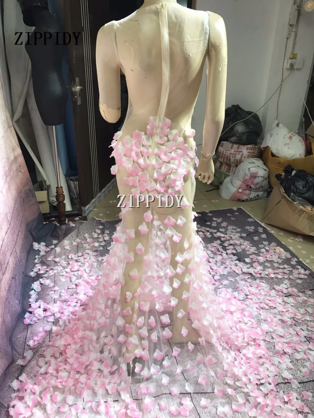 Модное сексуальное розовое платье с цветочным рисунком вечернее длинным шлейфом