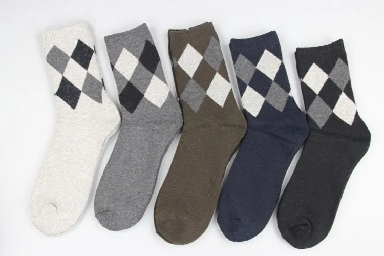 Лот из 5 пар Argyle/однотонные хлопковые мужские Зимние Повседневные носки
