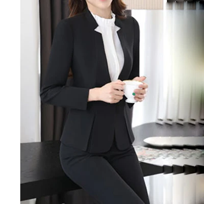 Pant blazer black Высококлассный деловой костюм из двух предметов для девушек, для свадьбы, офиса, размера плюс, Униформа, серые женские деловые костюмы для работы - Цвет: Pant blazer black