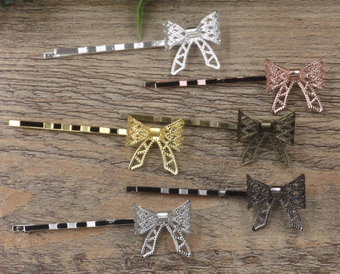 

Antique Bronze/Gold/Silver/Black Barrettes Hair Bobby Pin clips with butterfly Pad Tray,Jewelry Findings Accessories 100pcs