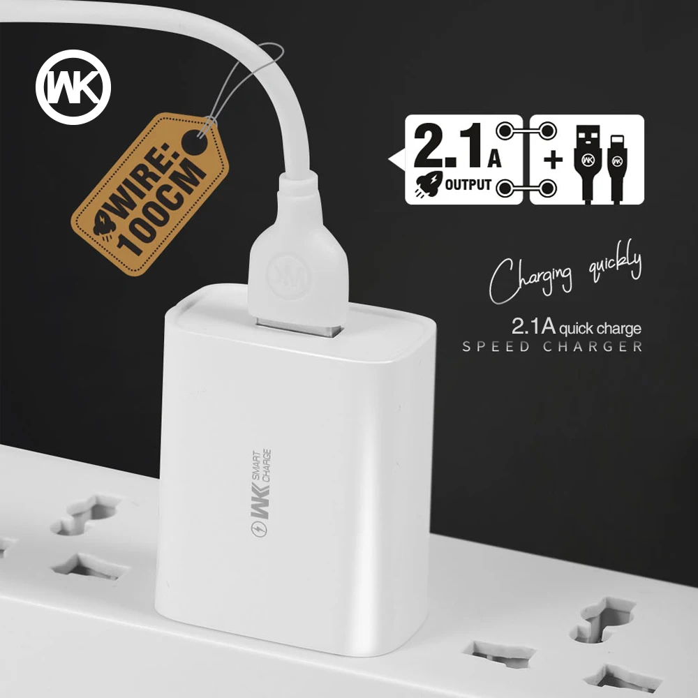 WK 2.1A USB быстрый адаптер для мобильного телефона зарядное устройство iPhone X XS Max 6 7 8