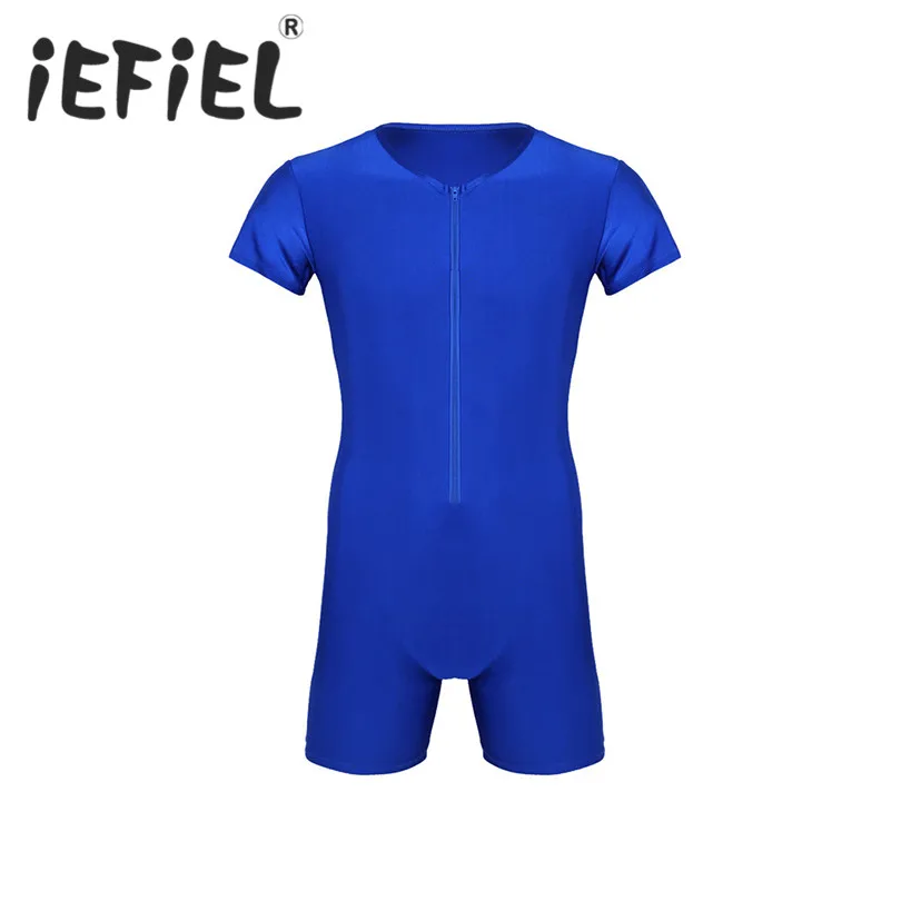 IEFiEL, новинка, мужские Цельные Трусы-боксеры с коротким рукавом на молнии спереди, боди, комбинезон, трико, нижнее белье, Мужская одежда для ночного клуба