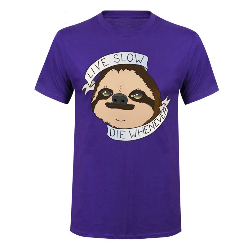 Lovely sloth t shirt men live slow die whenever letters printed t-shirt male Short Sleeve Fashion T-Shirt Novelty Cool Tee | Мужская