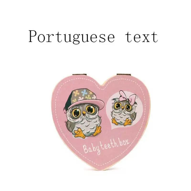 PortugueseB Любовь Сердце Английский Голландский португальский Италия Дети зуб Коробка органайзер Сова/слон цвет краски ребенок сохранить молочные зубы деревянная коробка для хранения - Цвет: PortugueseB