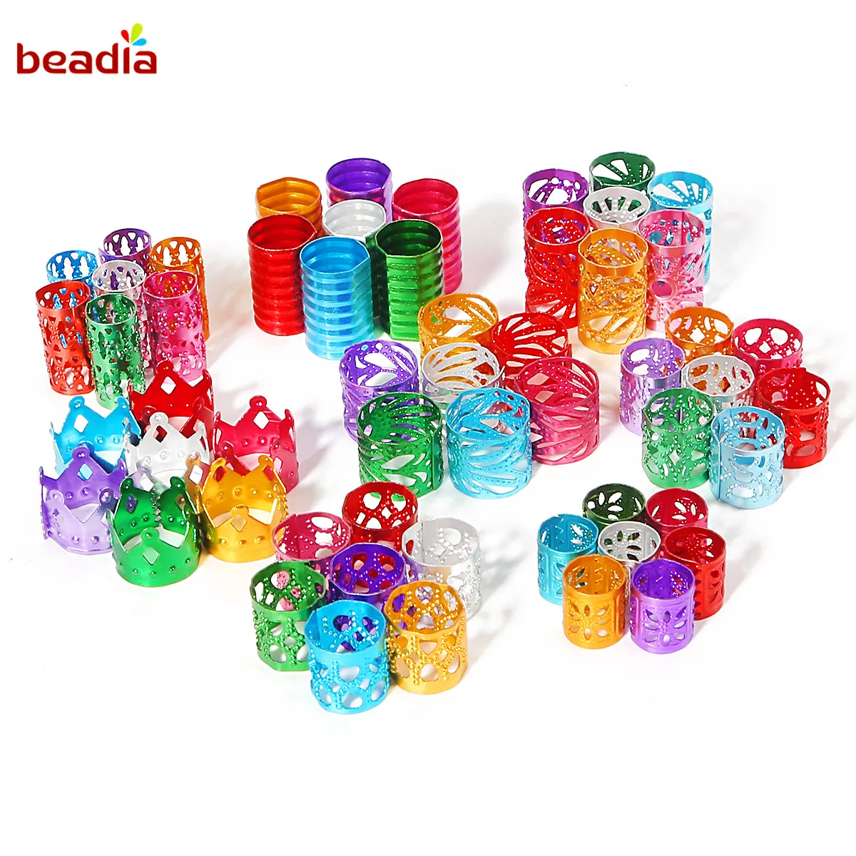 

Wholesale 50/100pcs Various Shape Beads Adjustable Hair Braids Dreadlock Beads Braid Rings Cuff Clips Tubes Jewelry Findings