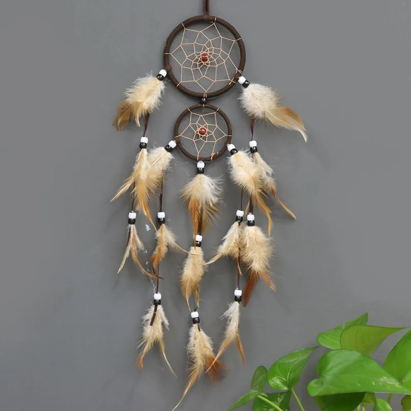 

Indian Handmade Colorful Dream Net Catcher Double-layer Feather Wall Hanging Decoration Ornament Gift Wind Chimes