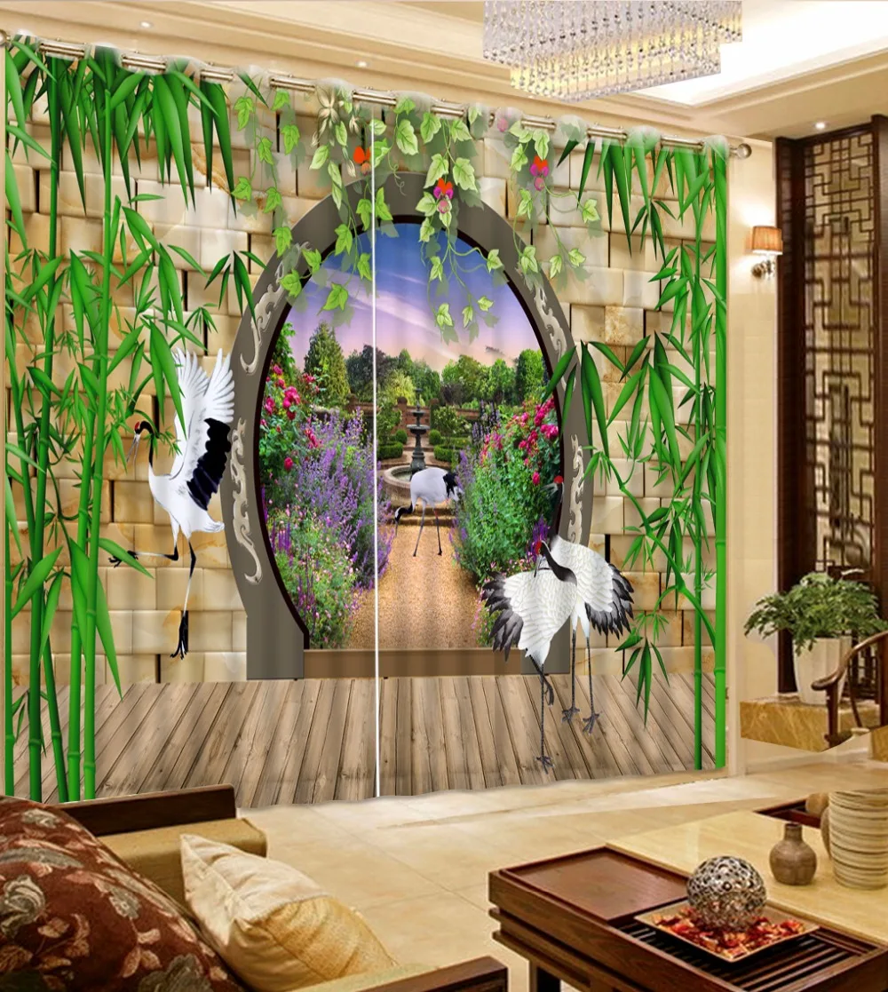 

Modern 3D Window Curtain Blackout Sheer Curtains For Living Room Bedroom bamboo landscape 3D Drapes Cortinas