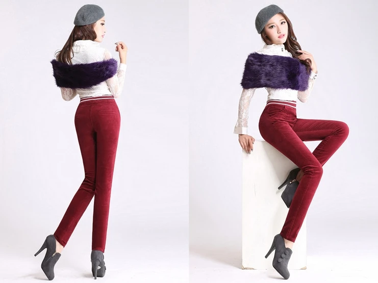 

autumn and winter high waist elastic waist stretch corduroy casual pants female plus size XXXXL