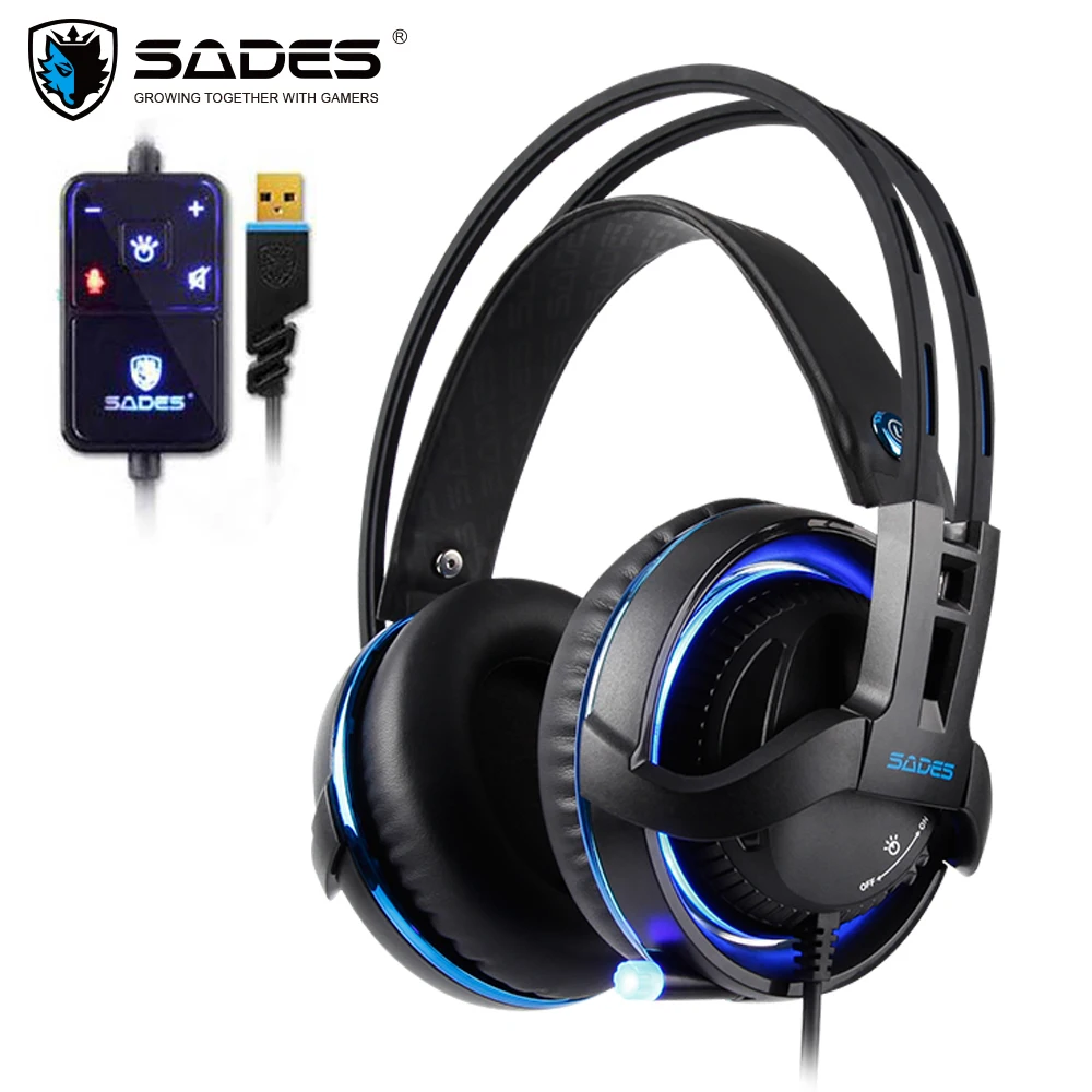 Игровые наушники SADES с эффектом Realtek RGB подсветкой выдвижным микрофоном|Наушники