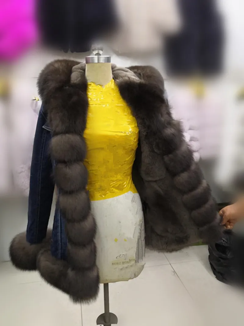 Парка женская 2018 Зимняя парка с меховым капюшоном внутри мехом кролика рекс лисы