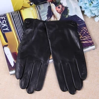 new stylish sheepskin gloves male autumn winter thermal genuine leather five fingers touchscreen black men mittens tm27001