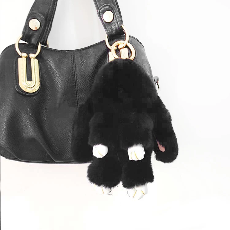 18CM Black Пушистый Рекс брелок для ключей заяц Кролик Мех помпоны брелок для женщин брелок заяц автомобиль брелок держатель куклы сумка Шарм ювелирные изделия подарок - Цвет: 18CM Black