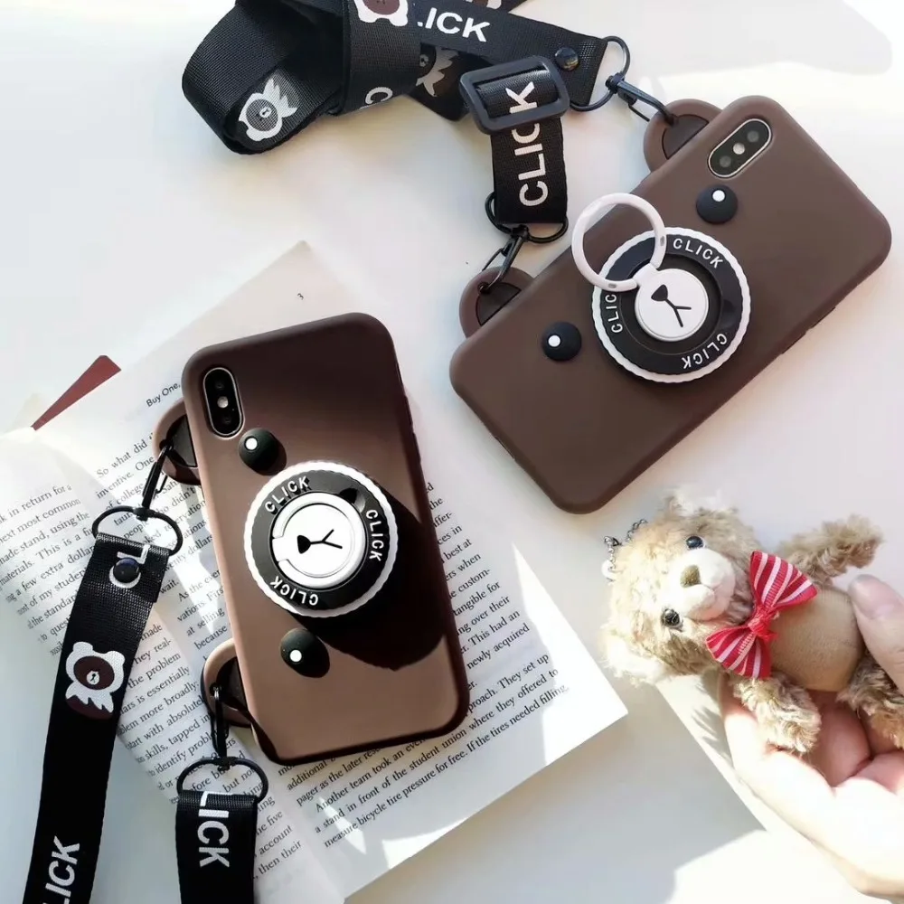 ORYKSZ для iphone X 8 чехол мультфильм коричневый медведь кольцо Силиконовые Мягкие